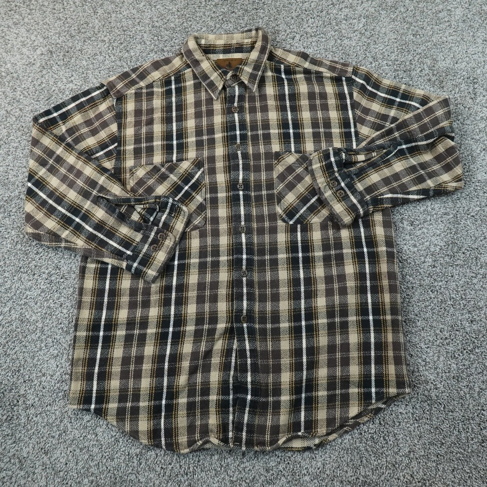 St Johns Bay Shirt Mens L Brown Plaid Chamois Flannel Button Up Long Sleeve Work